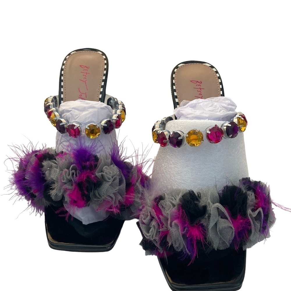 BETSY JOHNSON Gorgeous High Heel Strap Bedazzled Slip On Shoes 8 1/2 BNWT
